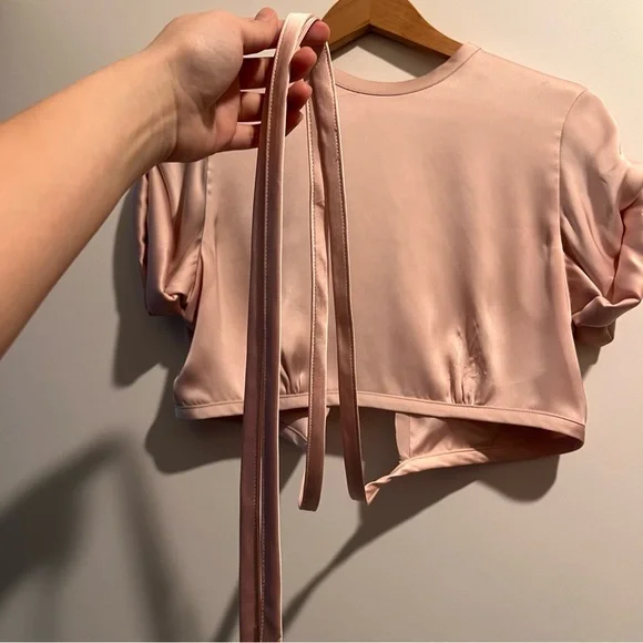 Orseund Iris Pink Silk Tie Back Crop Top Size M - Picture 2 of 6